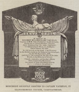Monumento recientemente erigido al Capitán Vaughan, en la Iglesia de Llangoedmore, Cardiganshire (grabado) de English School