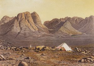 Monte Sinaí, Horeb, desde la llanura de En-Raheh, Éxodo XIX 2 (litografía en color)