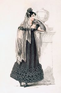 Vestido de luto, lámina de moda de Ackermanns Repository of Arts de English School