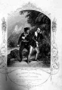 El Sr. A. Younge como Stephano y el Sr. N. Hye como Trinculo, Acto III Escena 2, en La Tempestad, por William Shakespeare, grabado por G. Greatbach de un daguerrotipo de J.P. Mayall (grabado)