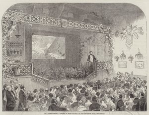 El "Ascenso al Mont Blanc" del Sr. Albert Smith, en el Salón Egipcio, Piccadilly (grabado) de English School