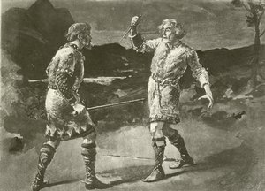 El Sr. Alexander como Macduff y el Sr. Irving como Macbeth (grabado) de English School