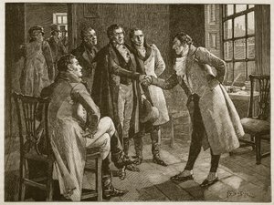 Recepción de Mr. Alexander en la prisión de Kings Bench, ilustración de Cassells Illustrated History of England