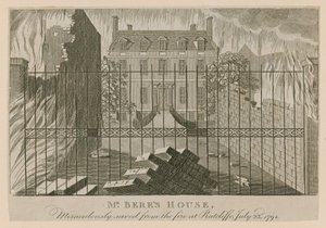 La casa del Sr. Bere, salvada milagrosamente del incendio en Ratcliffe, 23 de julio de 1794 de English School