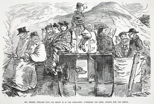 El Sr. Briggs, sintiendo que su corazón está en las Tierras Altas, persiguiendo al ciervo, parte hacia el Norte, ilustración de Punch de English School