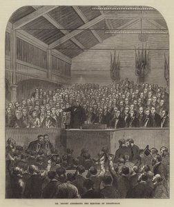 El Sr. Bright dirigiéndose a los electores de Birmingham de English School