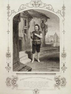 El Sr. Buckstone como Lancelot Gobbo, Acto II Escena 2, en El Mercader de Venecia de William Shakespeare (1564-1616)