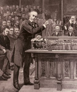 Mr. Gladstone explicando a la Cámara de los Comunes su esquema para el gobierno de Irlanda, de 