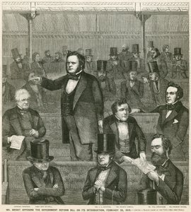 El Sr. John Bright oponiéndose al Proyecto de Ley de Reforma del Gobierno en su introducción, 28 de febrero de 1859 de English School