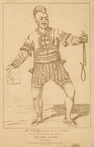 Mr Joseph Grimaldi como Payaso en la popular pantomima Mother Goose de English School