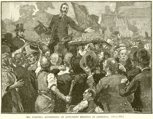El Sr. Parnell dirigiéndose a una reunión anti-renta en Limerick de English School