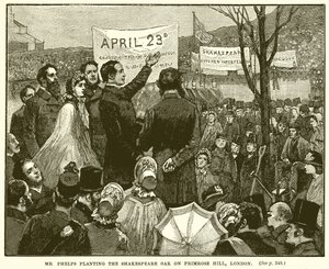 El Sr. Phelps plantando el Roble de Shakespeare en Primrose Hill, Londres de English School