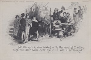 El Sr. Pickwick bromeando con las jóvenes de English School