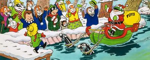 El Sr. Sapo en un trineo en Navidad de English School