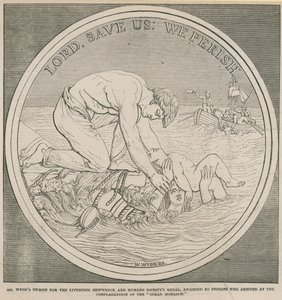 Diseño de Mr Wyon para la Medalla de la Sociedad de Naufragios y Humanitaria de Liverpool
