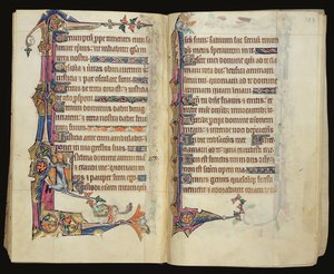 Ms 1-2005, ff.122v-123r: Decoración marginal grotesca del Macclesfield Psalter, Uso de Sarum, East Anglia, c.1330 de English School
