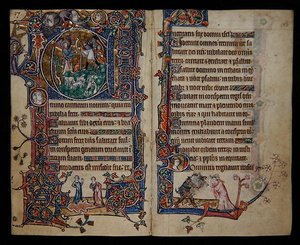Ms 1-2005, ff.139v-140r: La anunciación a los pastores, inicial historiada 