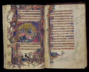 Ms 1-2005, ff.161v-162r: El Padre y el Hijo, inicial historiada D del Macclesfield Psalter, Uso de Sarum, East Anglia, c.1330 de English School