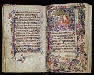 Ms 1-2005, ff.38v-39r: La Unción de David, inicial historiada D del Macclesfield Psalter, Uso de Sarum, East Anglia, c.1330 de English School