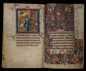 Ms 1-2005, ff.8v-9r: Cristo en el Juicio y el Árbol de Jesé, del Salterio de Macclesfield, Uso de Sarum, East Anglia, c.1330 de English School