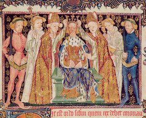 Ms 197 f.3r Coronación de un rey, de Liber Regalis de English School