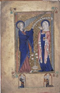 Ms 242 Folio 2v, Anunciación a la Virgen, de las Horas Grey-Fitzpayne de English School