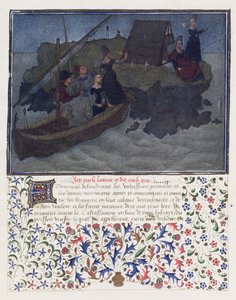 Ms. 2597 Corazón, Deseo y Generosidad aterrizan en la noche con Prometida y Expectativa en la roca de la Compañía y la Amistad, edición facsímil de Livre du Coeur d