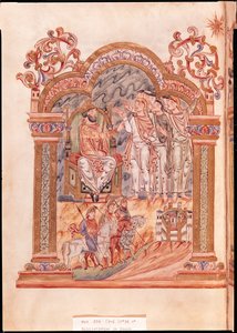 Ms 274 (Y-6) fol.36v Los Magos visitando al Rey Herodes, del Misal de Robert de Jumièges, c.1016
