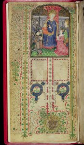Ms 41-1950, f.2v: Página de dedicación de un Libro de Horas perteneciente a Margaret Beauchamp, c.1424 de English School