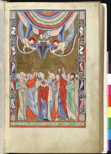 Ms Hunter 229 f.14r La Ascensión, del Salterio Hunteriano, c.1170 (pluma y tinta y temple sobre vitela)