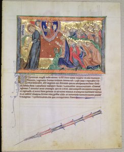 El séptimo ángel tocando su trompeta y los 24 ancianos adorando a Dios, del Apocalipsis de Gulbenkian, c.1265-70 de English School