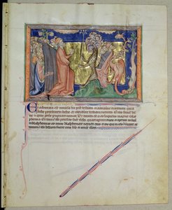 La gente adorando a la bestia y al dragón, del Apocalipsis de Gulbenkian, c.1265-70 de English School