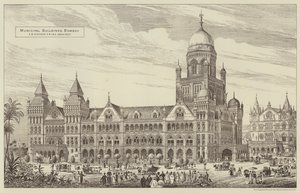 Edificios Municipales, Bombay (grabado) de English School
