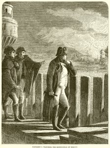 Napoleón I observando la destrucción de Moscú de English School