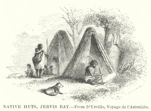 Cabañas nativas, Bahía de Jervis (grabado)