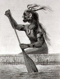 Nativo de Nueva Guinea, grabado por S. Bull de English School