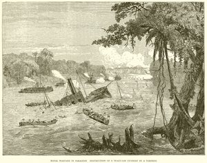 Guerra Naval en Paraguay. Destrucción de una Cañonera Brasileña por un Torpedo de English School