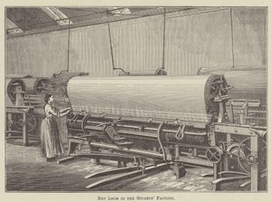 Telar de red en la fábrica de los Estuardo (grabado) de English School