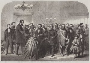 Recepción de Año Nuevo en la Casa Blanca, Washington (grabado) de English School