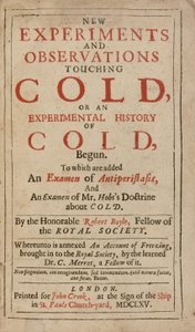 Nuevos experimentos y observaciones sobre el frío, o una historia experimental del frío, por Robert Boyle