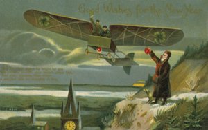 Tarjeta de Año Nuevo con un avión (litografia de color) de English School