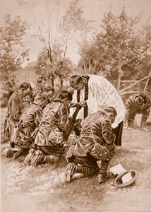 Capellán del ejército de Nueva Zelanda administrando la Sagrada Comunión a los soldados antes de la batalla, 1914-19