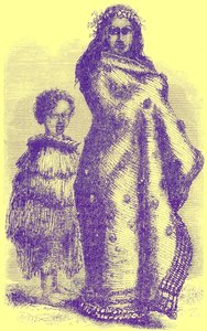 Mujer y Niño de Nueva Zelanda, ilustración de Notable Voyagers de William Kingston, publicado en 1885 de English School