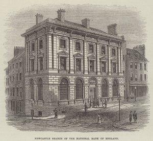 Sucursal de Newcastle del Banco Nacional de Inglaterra (grabado) de English School