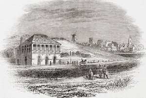 Newmarket Racecourse, Newmarket, Inglaterra en tiempos de Carlos I, de Old England: A Pictorial Museum, pub. 1847 de English School