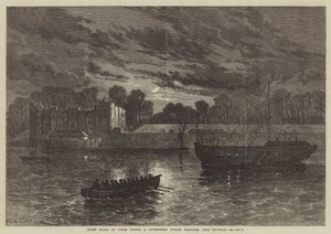 Guardia nocturna en el Castillo de Upnor, un almacén de pólvora del gobierno, cerca de Chatham de English School