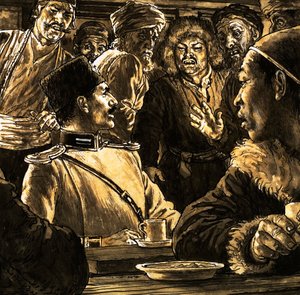 Nikolai Prjevalsky y el Desierto de Gobi (gouache sobre papel)