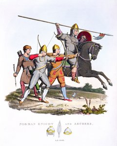 Caballero normando y arqueros, 1066, de Armadura Antigua, por Samuel Rush Meyrick, 1824