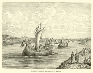 Barcos normandos ascendiendo un río de English School
