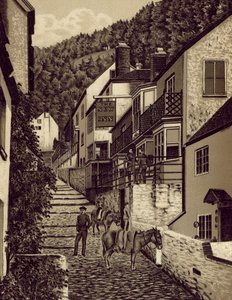 North Devon: Clovelly, Main Street (litografía) de English School